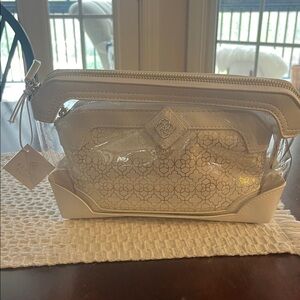 kendra Scott White Clear Cosmetic Pouch Set with Patterned Inner Bag. NWT